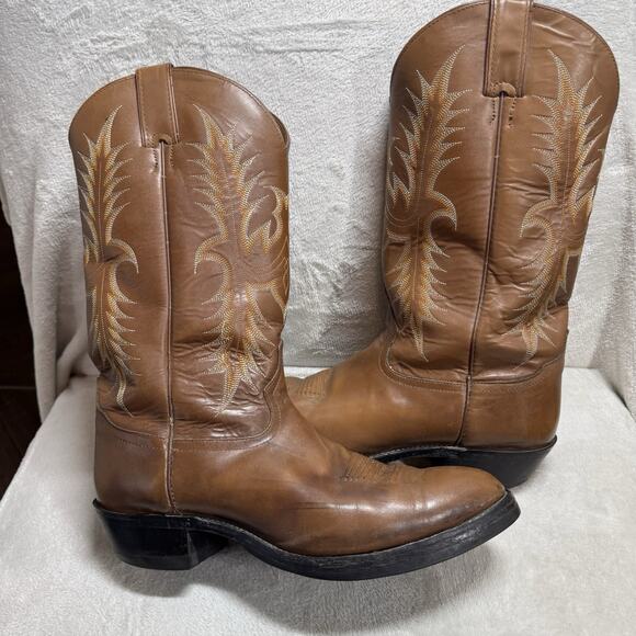 Tony Lama Leather Boots Men 10 EE Brown Cowboy Western Pointed Toe Embroidered - Picture 4 of 16